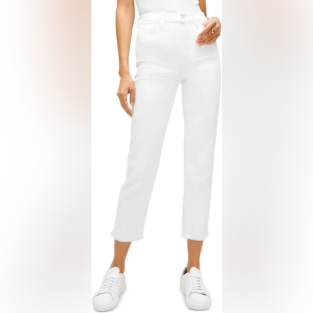 7 For All Mankind White High Waist Cropped Straight Jeans (29)